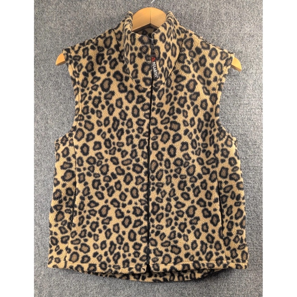 Polartec Leopard Print‎ Fleece Vest Women's Small Full Zip Animal Print USA Made